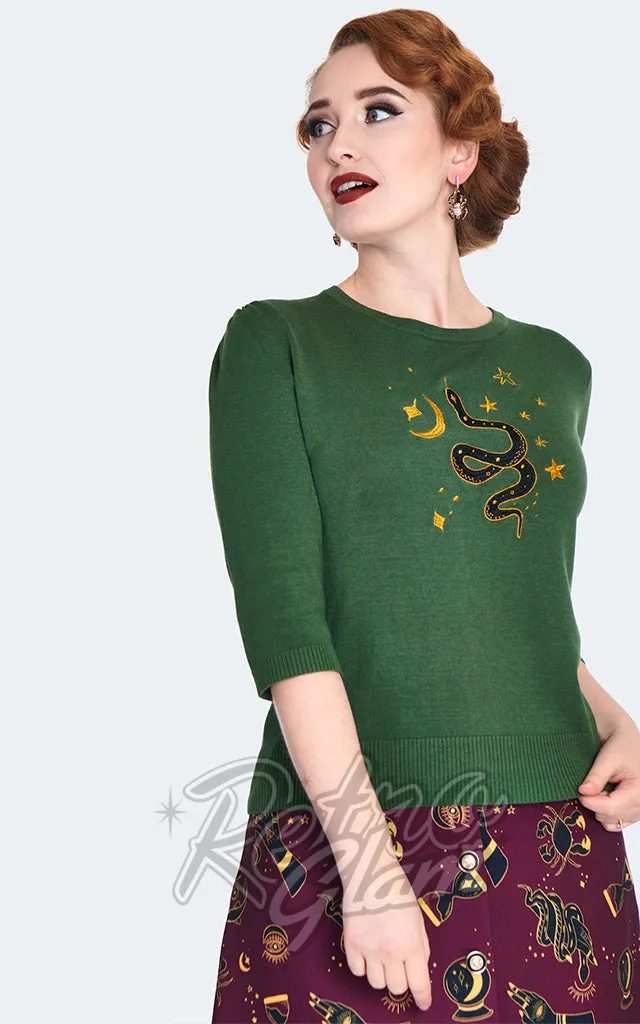 Voodoo Vixen Serpent Embroidered Top in Green