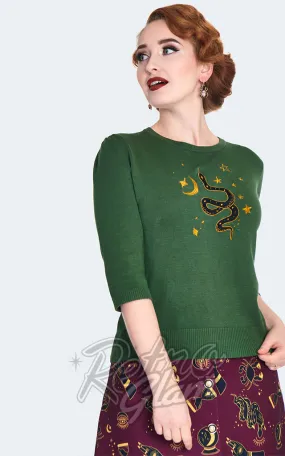 Voodoo Vixen Serpent Embroidered Top in Green