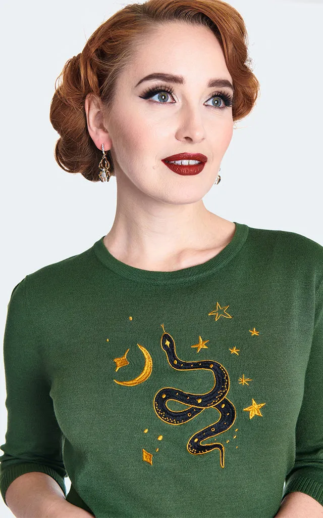 Voodoo Vixen Serpent Embroidered Top in Green