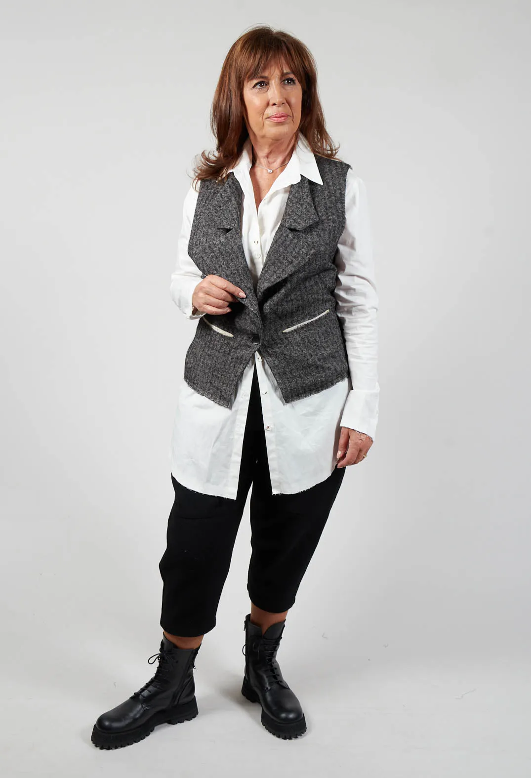 Waistcoat with Contrasting Back in Grey and Cream