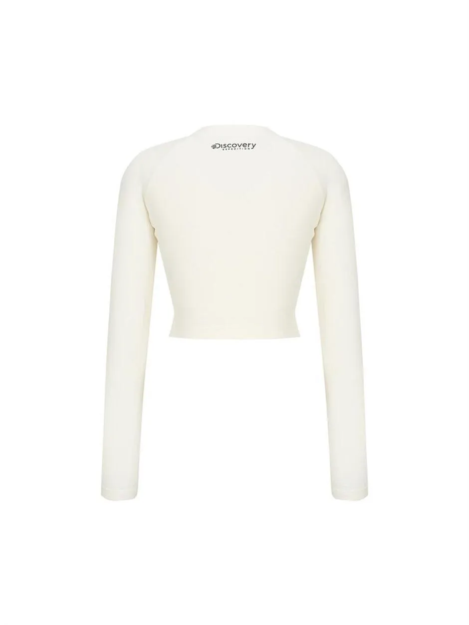 [WMS] Logo Zip-Up Half Crop Rashguard Cream