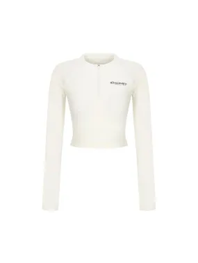 [WMS] Logo Zip-Up Half Crop Rashguard Cream