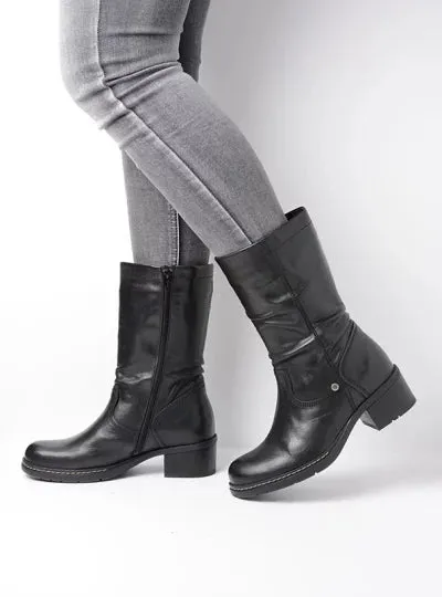 Wolky Edmonton WR Mid Calf Biker Boot Black