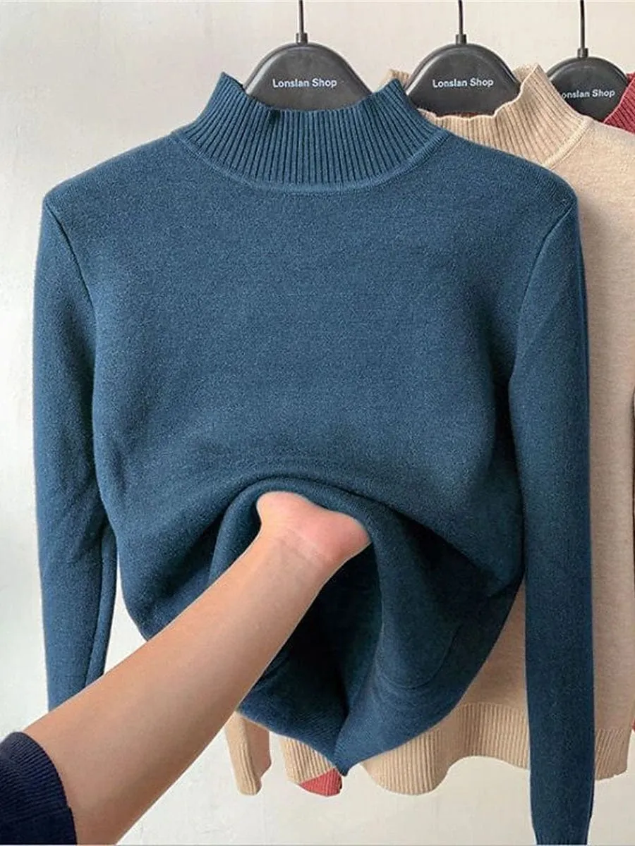 Women's Chunky Turtleneck Oversized Sweater with Ribbed Knit