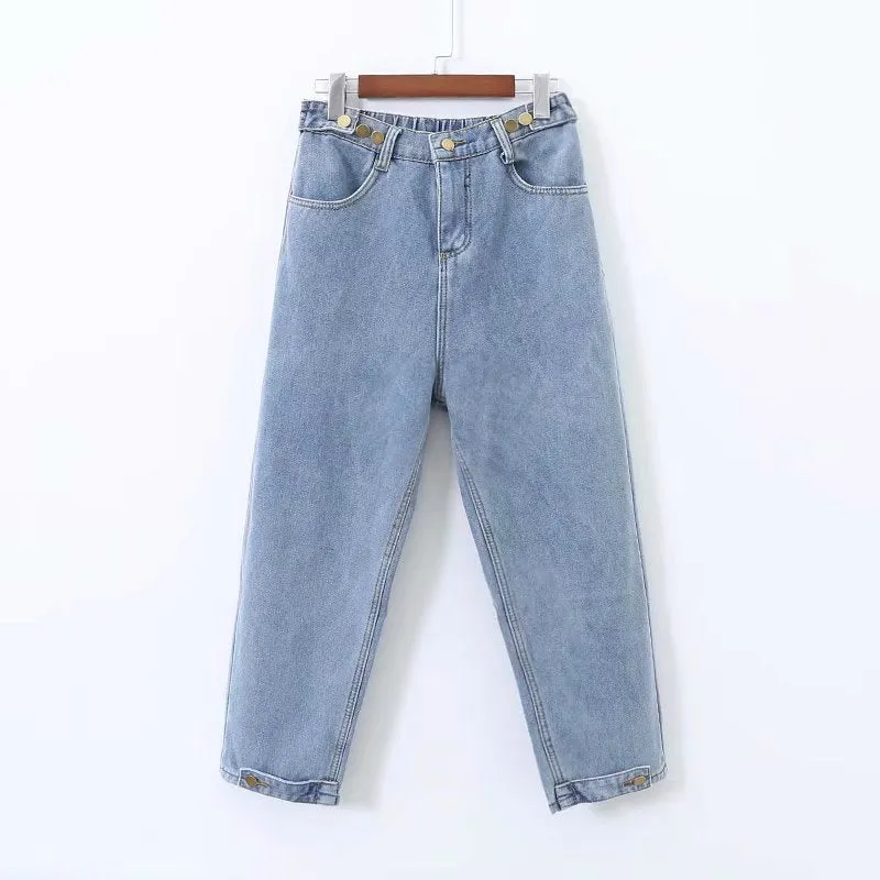 Women's Polyester Casual Winter High Waist Loose Harlan Denim Pants