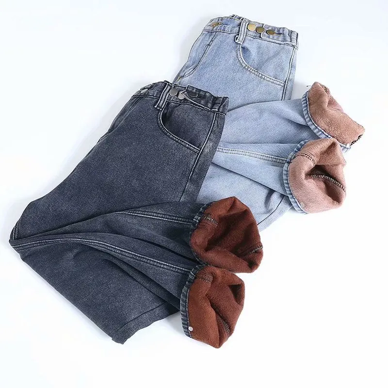 Women's Polyester Casual Winter High Waist Loose Harlan Denim Pants