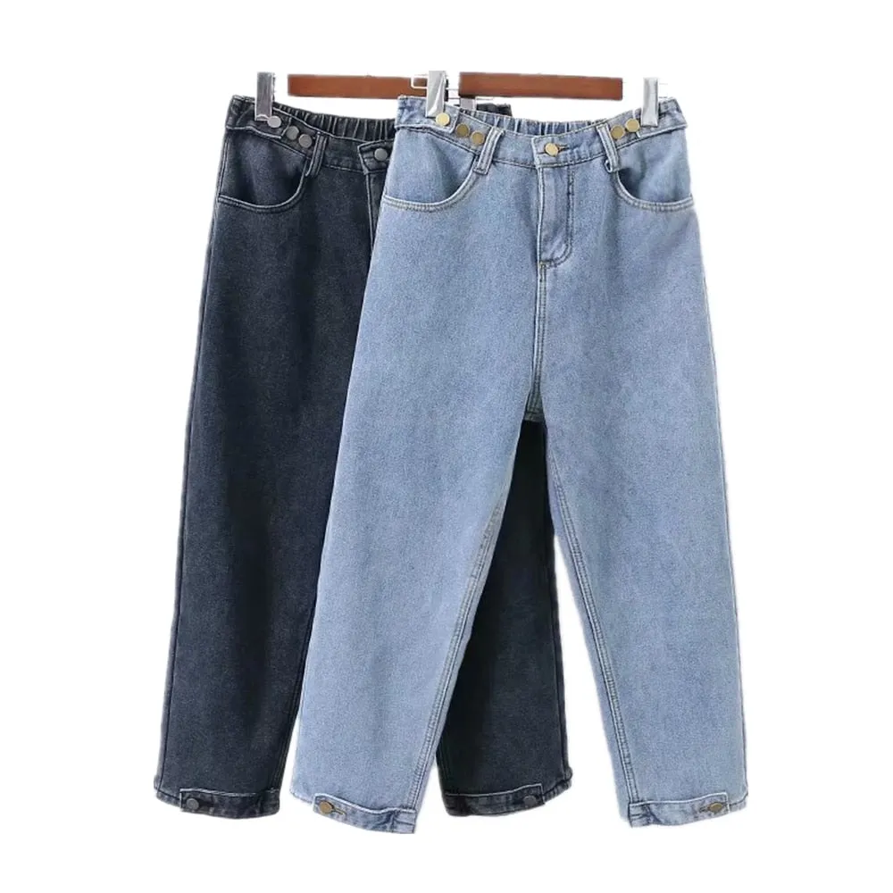 Women's Polyester Casual Winter High Waist Loose Harlan Denim Pants