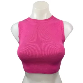 Zara Pink Ribbed Stretch Knit Sleeveless Crew Neck Crop Sweater Tank Top Size S