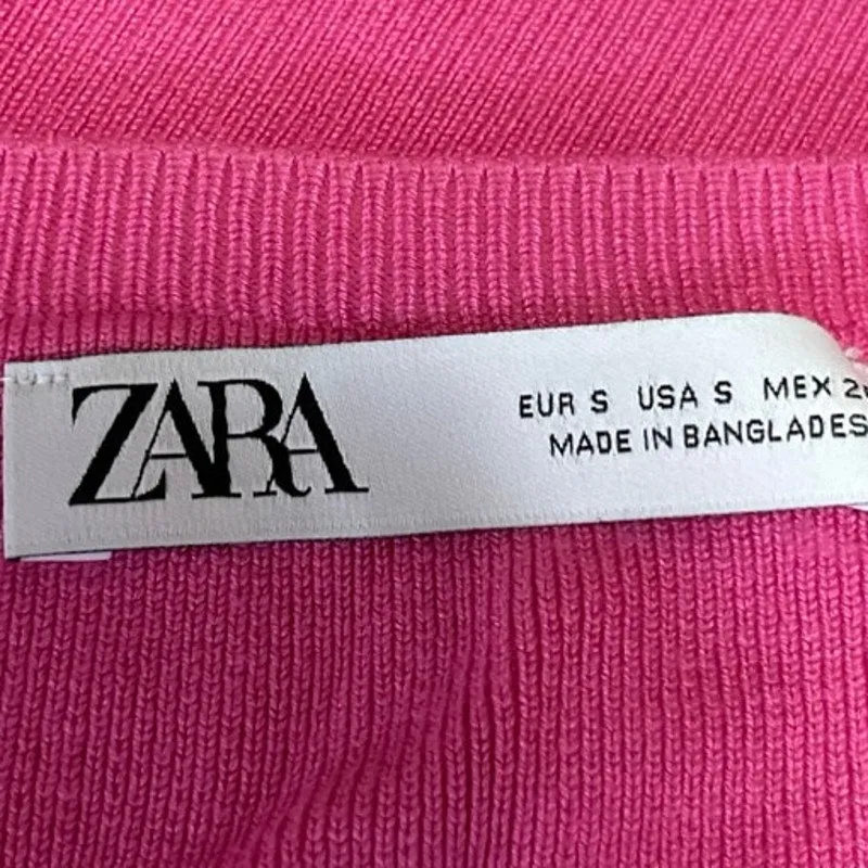 Zara Pink Ribbed Stretch Knit Sleeveless Crew Neck Crop Sweater Tank Top Size S