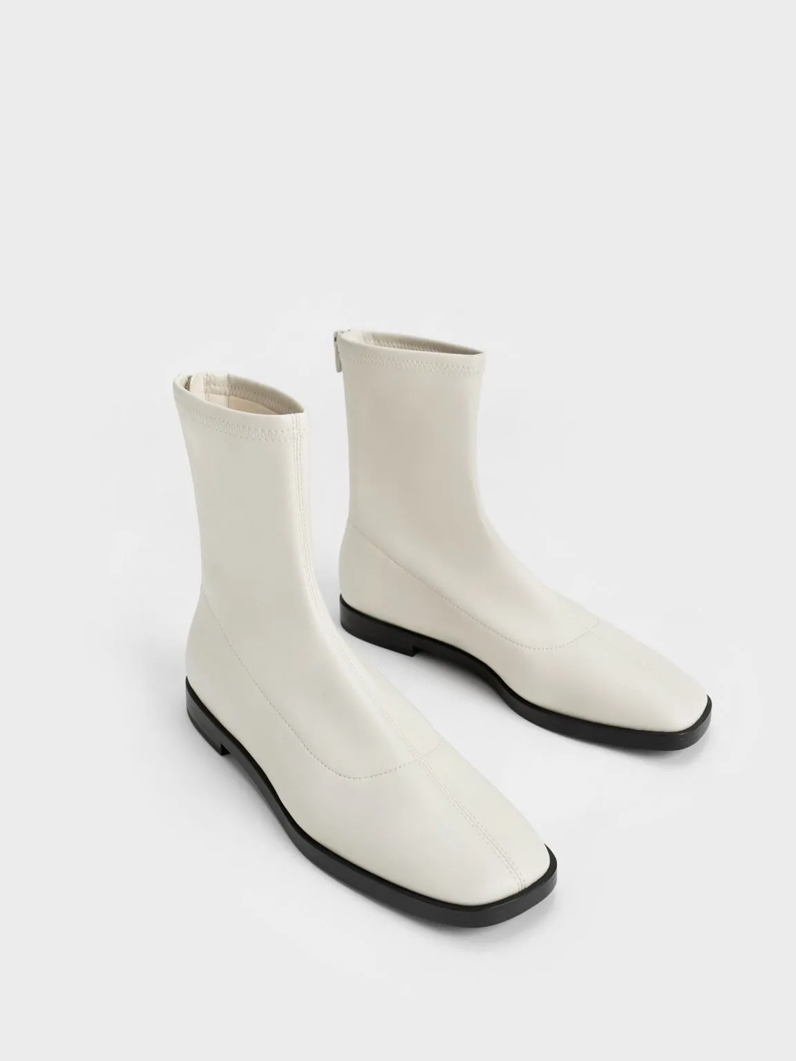 Zip-Up Ankle Boots - Chalk