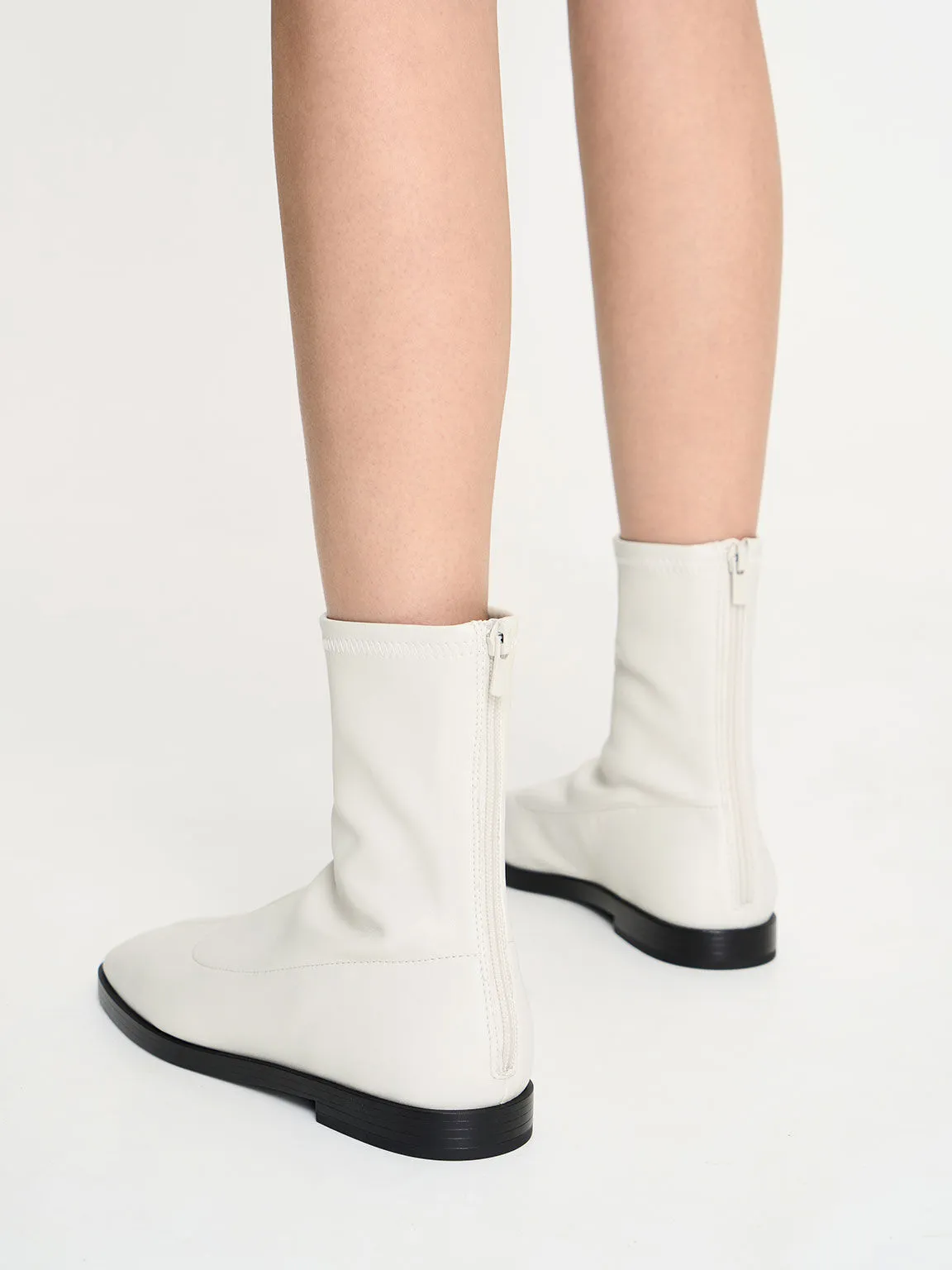 Zip-Up Ankle Boots - Chalk